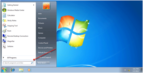 Windows 7 Desktop, Start Menu, Search Box